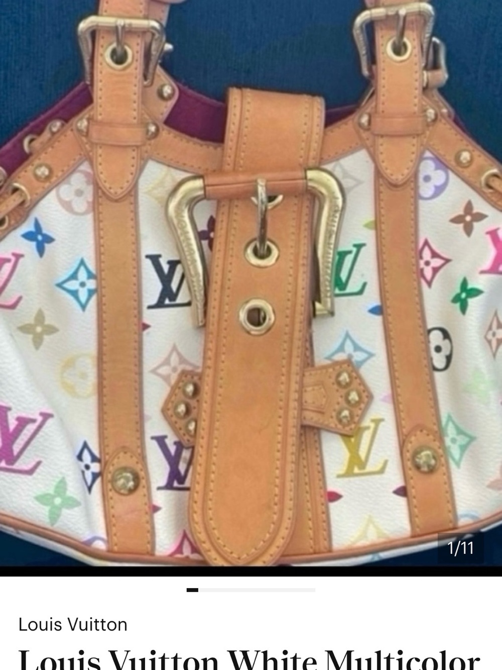 Louis Vuitton Multicolor Monogram White Canvas Shoulder Bag with Vachetta Trim